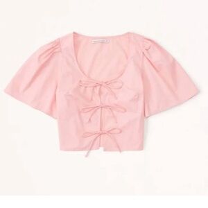 NWT Abercrombie & Fitch Pink Tie Front Poplin Top Size Small